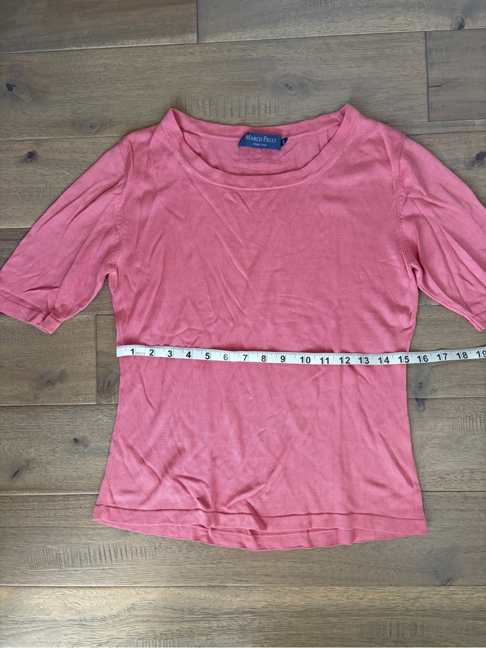 Marco Pecci 100% pure silk pink, short-sleeve knit top - Picture 2 of 7